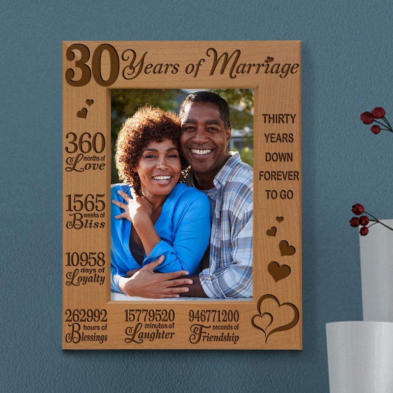 KATE POSH 30 Years of Marriage Engraved Natural Wood Picture Frame, 30th Anniversary, Husband and Wife, 30 Years Down Forever to Go (4x6-Vertical) - Image 4